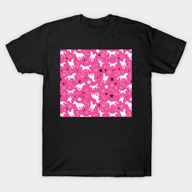 Pink Equestrian Horse Pattern Western Stars Cowgirl Equine Patterns T-Shirt by JessDesigns